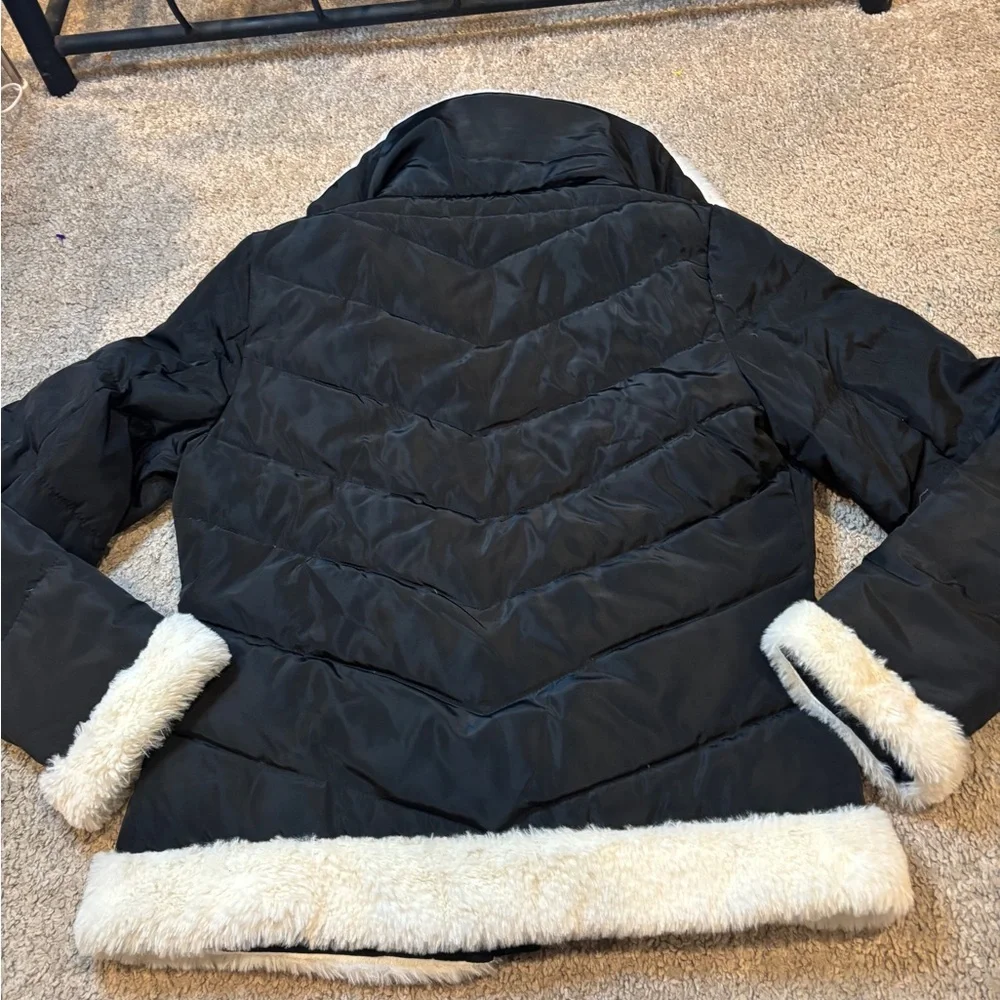 Women's Black Bomber Jacket with Faux Fur Trim like new